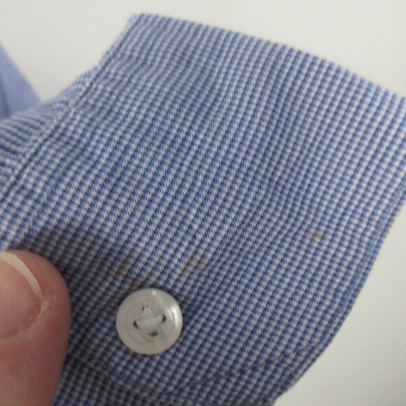John Varvatos Button Up Shirt Men XXL Blue Micro Check Zipper Patch Pocket 194 - Picture 8 of 14